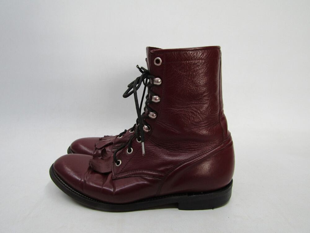 Cowtown Mens Size 6.5 D Burgundy Leather Laces Kilt Ankle Cowboy Western Boots